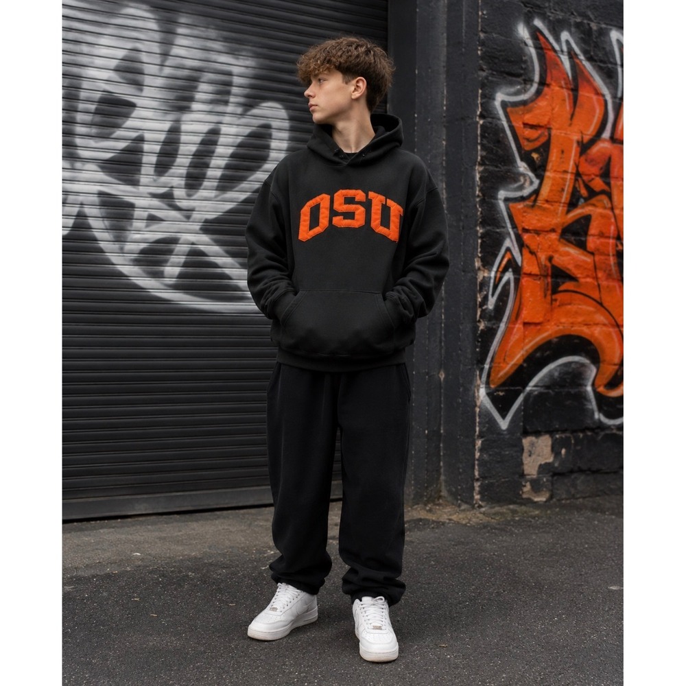 Vintage Oklahoma State University Hoodie Youth XL Black Russell Athletic OSU 90s